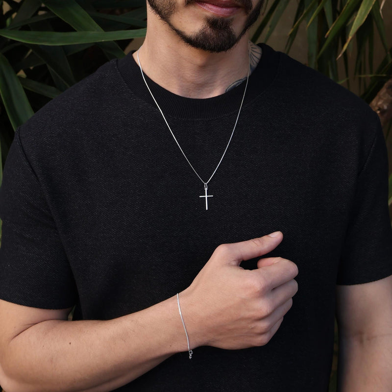 Colar Crucifixo e Pulseira Grumet de Prata